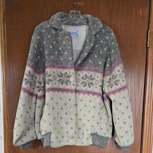 VTG Ice-Knit- Made in Iceland Wool Cardigan lined Sweater/Jacket- Size Medium